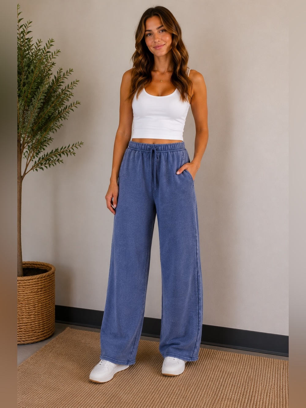 Pink Rose Blue Wide-Leg Jogger Pants